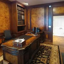Faux burl and wood grained panels and mahogany wood grained walls office view